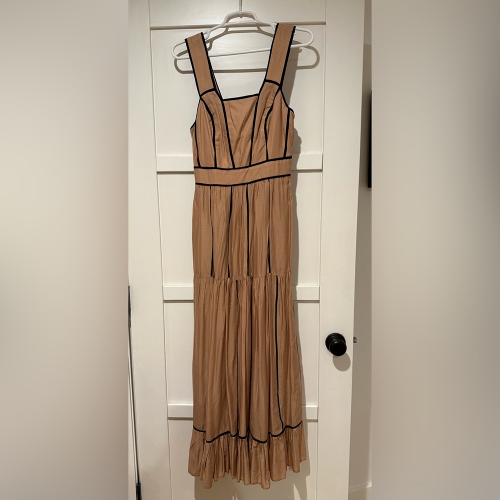 Anthropologie Tan Maxi Dress with Black Detailing